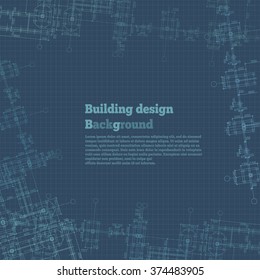 Building design abstract pattern. Pile caps plan with sizes and axes, foundation scheme fragments on dark blue background. Vector illustration
