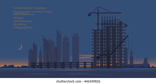 Building, design, architecture, construction infographics, construction industry, vector illustration for web site design template, illustrations for publishing and printing.