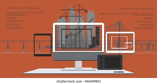 Building, design, architecture, construction infographics, construction industry, vector illustration for web site design template, illustrations for publishing and printing.