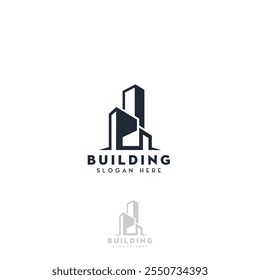 building design and construction logo. creative logo construction real estate apartment skyline and architect