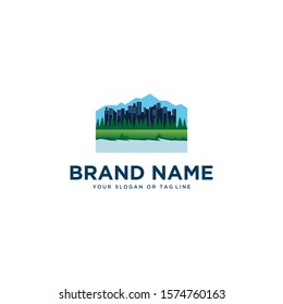 building design in garden vector logo template in white background