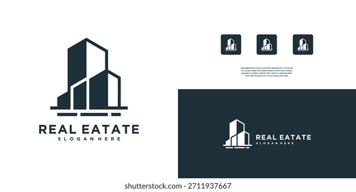 Logotipo del diseño del edificio. Inspiración del icono del logotipo de la construcción, del apartamento y del arquitecto