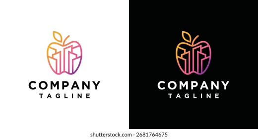 Building design logo inside an apple, a building logo for a luxurious, elegant and simple business.