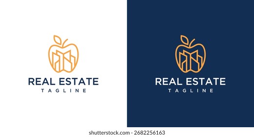 Building design logo inside an apple, a building logo for a luxurious, elegant and simple business.