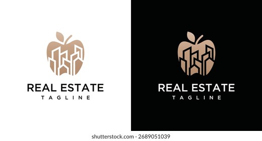 Logotipo de design de construção dentro de uma maçã, um logotipo de construção para um negócio luxuoso, elegante e simples.