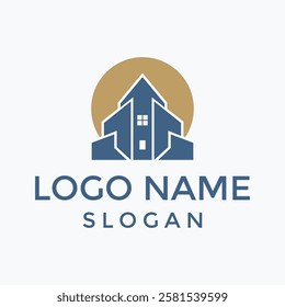 building design logo template with sun or moon