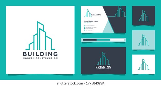 building design logos with line style. symbol for construction, apartment and architect. premium logo design and business cards.