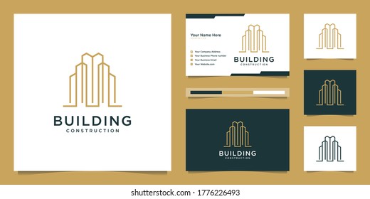 Logos für die Baugestaltung im Linienstil. Symbol für Bau, Wohnung und Architekt. Premium-Logo-Design und Visitenkarten.