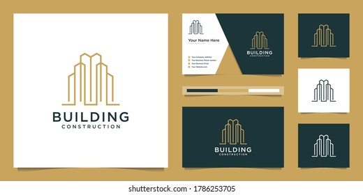 building design logos with line style. symbol for construction, apartment and architect. premium logo design and business cards.