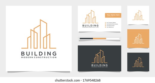 building design logos with lines. construction, apartment and architect. premium logo design and business cards.