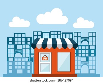 Building design over blue background, vector illustration