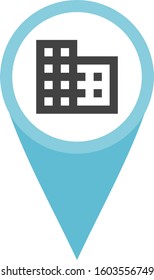 Building directions icon. Map element. Location showing pinpoint. Office apartment or business place.