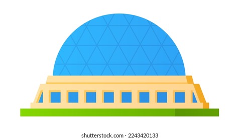 Building with a dome - modern flat design style single isolated image. Neat detailed picture of building with a domed glass roof. Sports arena, research center, urban architecture and facade idea