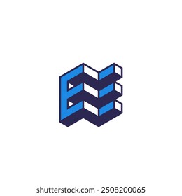 Building with E Letter Form in 3D Flat Logo Design Vector