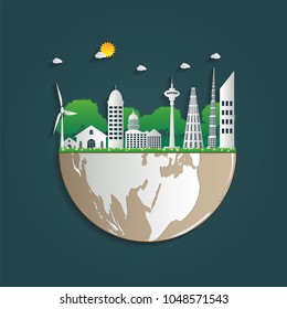 Building Ecology.Green cities help the world with eco-friendly concept ideas.vector illustration