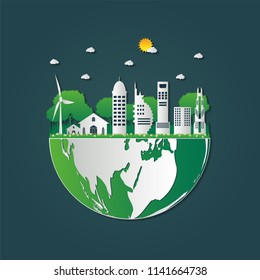 Building Ecology.Green cities help the world with eco-friendly concept ideas.vector illustration
