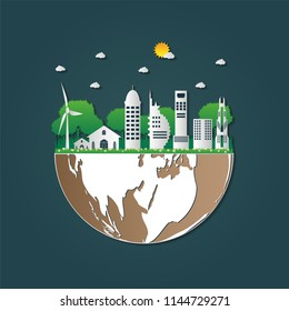 Building Ecology.Green cities help the world with eco-friendly concept ideas.vector illustration
