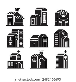 building and edifice icons set vector illustration