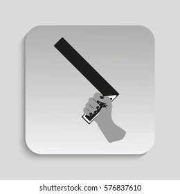 Building elbow in his hand. Vector icon.