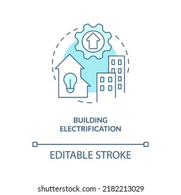 Icono de concepto de electrificación turquesa. Eficiencia energética. Ilustración de línea delgada de idea abstracta de práctica cero neta. Dibujo de contorno aislado. Trazo editable. Fuentes Arial, Myriad Pro-Bold utilizadas