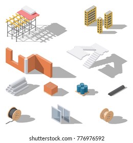 Building elements isometric icon set vector graphic illustration design