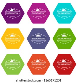 Building emblem icons 9 set coloful isolated on white for web