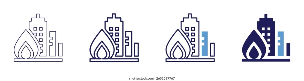 Building energy icon in 4 different styles. Thin Line, Line, Bold Line, Duotone. Duotone style. Editable stroke.
