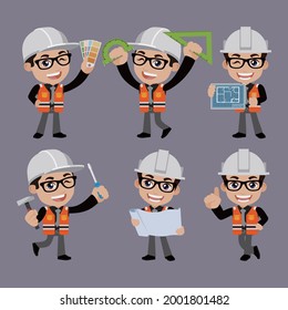 Building engineer with different poses