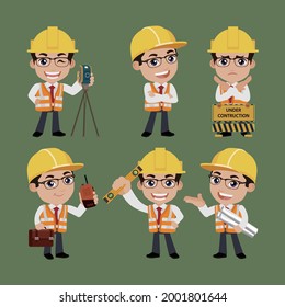 Building engineer with different poses