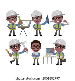 Building engineer with different poses