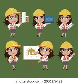 Building engineer with different poses
