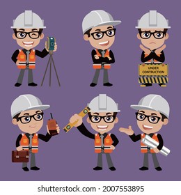 Ingeniero de construcción con diferentes poses