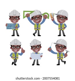 Building engineer with different poses