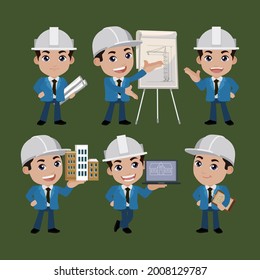 Building engineer with different poses