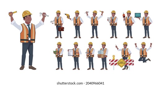 Building engineer with different poses