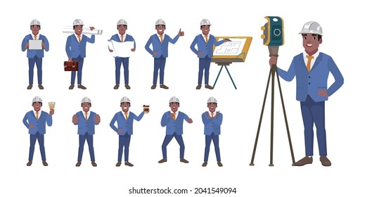 Building engineer with different poses