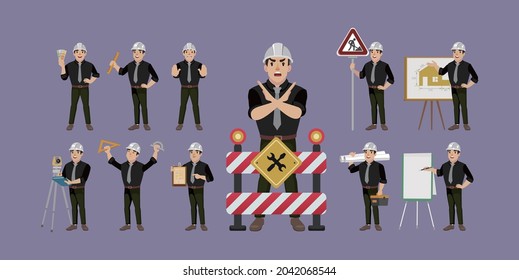 Building engineer with different poses