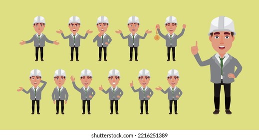 Building engineer with different poses