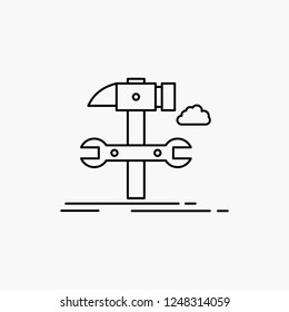 Building engineer. Hammer repair service line Icon. Vector isolated illustration