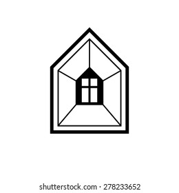 Building and engineering creative element for use in web and graphic design. Real estate, home insurance idea symbol. Abstract vector house.