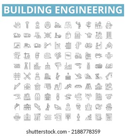 Building engineering icons, line symbols, web signs, vector set, isolated illustration