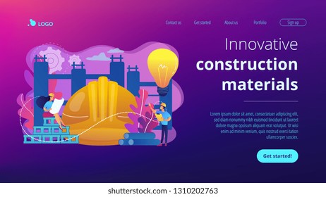 Building engineers using smart materials. Innovative construction materials, construction technology innovation, hi-tech bulding resources concept. Website vibrant violet landing web page template.