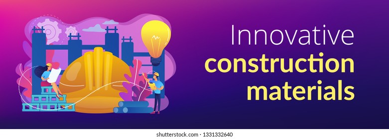 Building engineers using smart materials. Innovative construction materials, construction technology innovation, hi-tech bulding resources concept. Header or footer banner template with copy space.