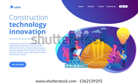 Building engineers using smart materials. Innovative construction materials, construction technology innovation, hi-tech bulding resources concept. Website vibrant violet landing web page template.