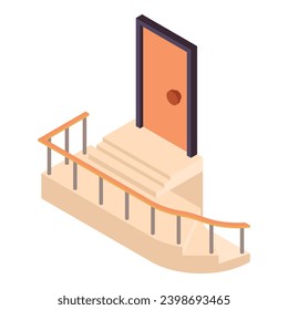 Icono de construcción vectores isométricos. Escalera con pasamanos y puerta delantera. Concepto de construcción y reparación