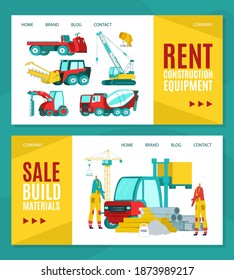 Building equipment set, vector illustration. Rent construction material banner, industrial business design. Flat architecture technology background concept, engineering development.