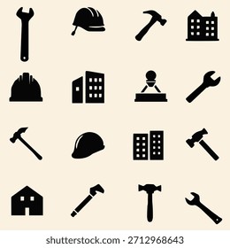 Iconos de línea de Vector de equipos de construcción