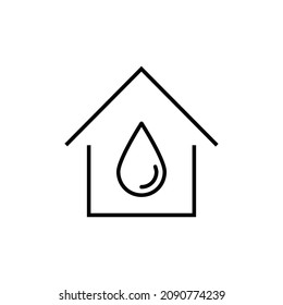 Building as establishment or facility. Outline monochrome sign in flat style. Suitable for stores, advertisements, articles, books etc. Line icon of water drop 