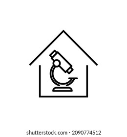 Building as establishment or facility. Outline monochrome sign in flat style. Suitable for stores, advertisements, articles, books etc. Line icon of microscope 