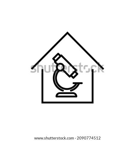 Building as establishment or facility. Outline monochrome sign in flat style. Suitable for stores, advertisements, articles, books etc. Line icon of microscope 
